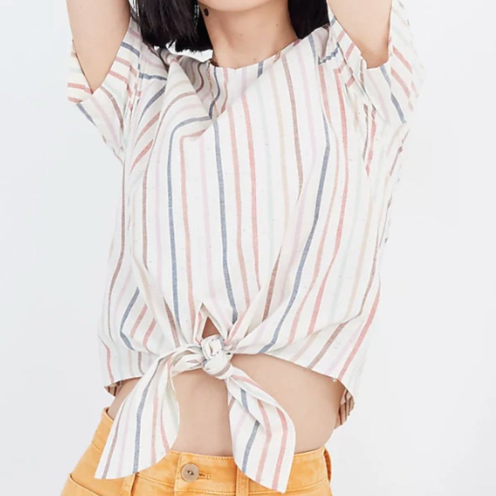 Madewell Button-Back Tie Tee in Rainbow Stripe size M